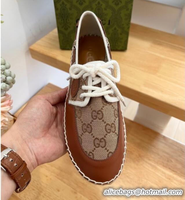 Good Product Gucci GG Canvas and Leather Lace-up Espadrilles Brown 329059