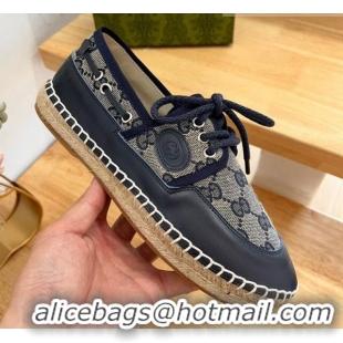 Popular Style Gucci GG Canvas and Leather Lace-up Espadrilles Navy Blue 329060