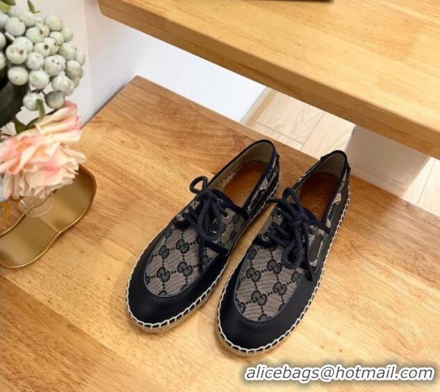 Popular Style Gucci GG Canvas and Leather Lace-up Espadrilles Navy Blue 329060