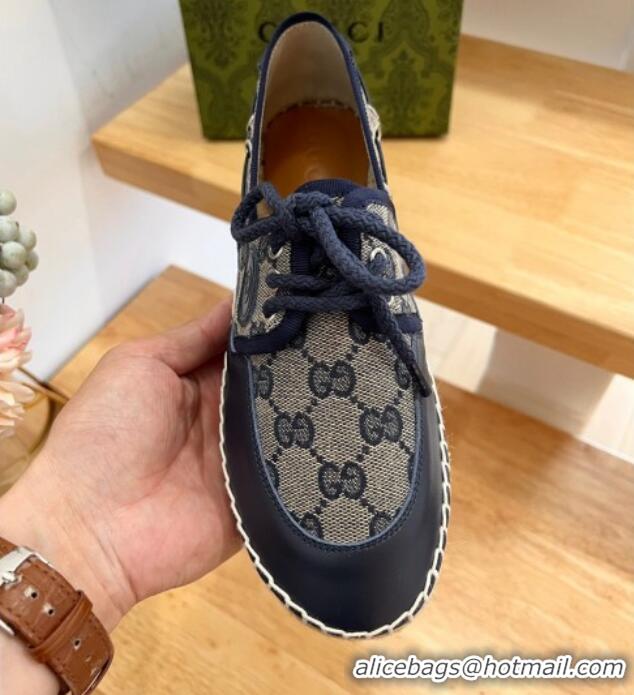 Popular Style Gucci GG Canvas and Leather Lace-up Espadrilles Navy Blue 329060