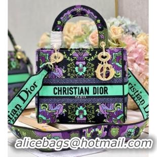 Inexpensive MEDIUM LADY D-LITE BAG Multicolor Dior Indian Purple Embroidery M0565OESK