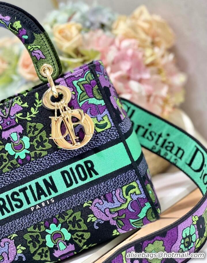 Inexpensive MEDIUM LADY D-LITE BAG Multicolor Dior Indian Purple Embroidery M0565OESK