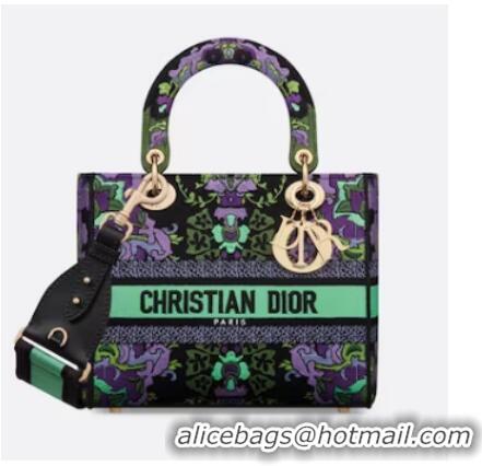 Inexpensive MEDIUM LADY D-LITE BAG Multicolor Dior Indian Purple Embroidery M0565OESK