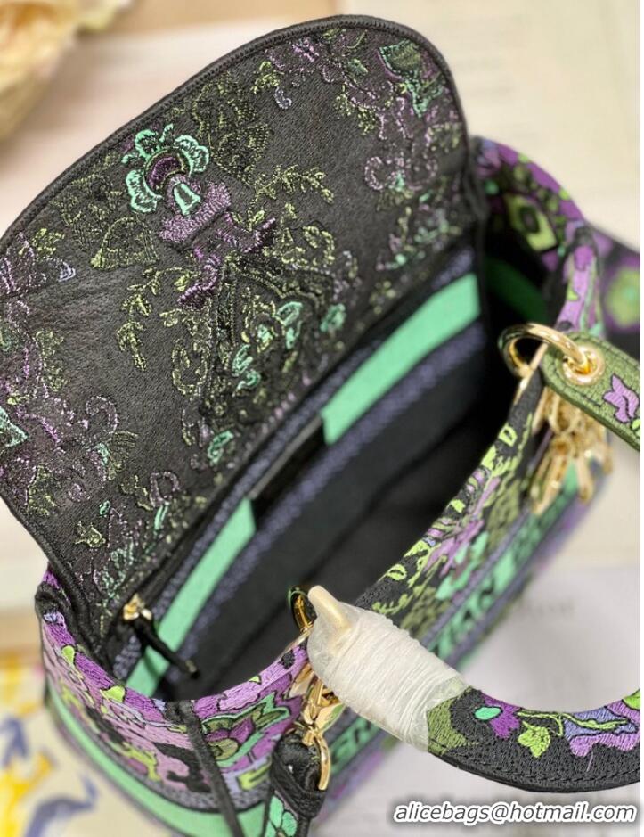 Inexpensive MEDIUM LADY D-LITE BAG Multicolor Dior Indian Purple Embroidery M0565OESK