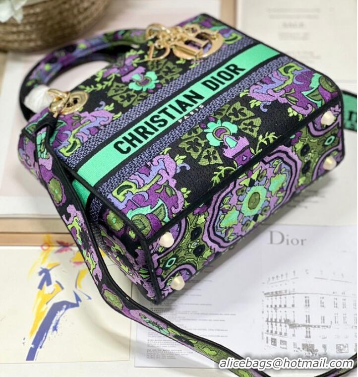 Inexpensive MEDIUM LADY D-LITE BAG Multicolor Dior Indian Purple Embroidery M0565OESK