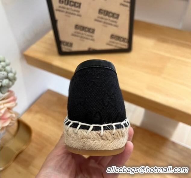 Good Quality Gucci GG Canvas Espadrilles with Web and Dog Embroidery Black 329062