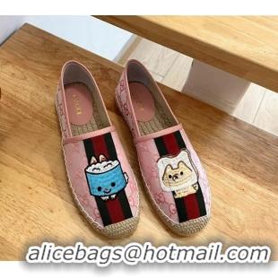 Pretty Style Gucci GG Canvas Espadrilles with Web and Dog Embroidery Pink 329063