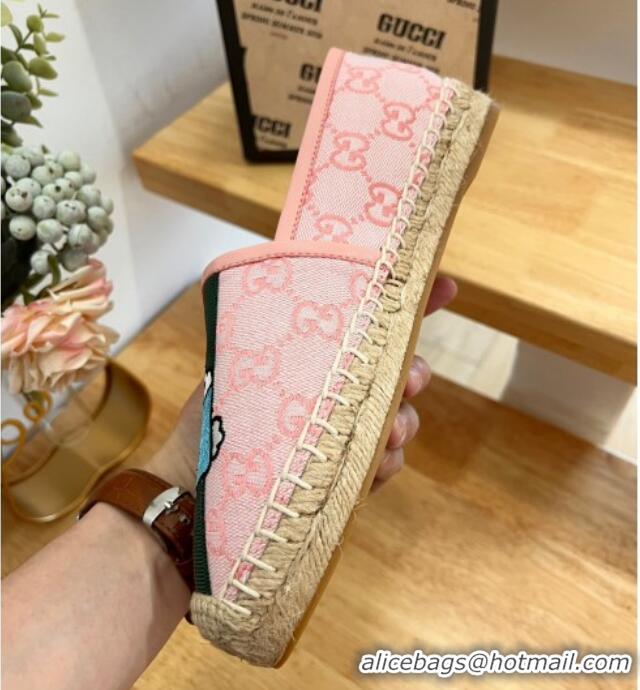 Pretty Style Gucci GG Canvas Espadrilles with Web and Dog Embroidery Pink 329063