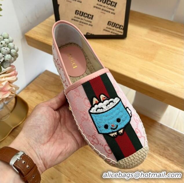 Pretty Style Gucci GG Canvas Espadrilles with Web and Dog Embroidery Pink 329063