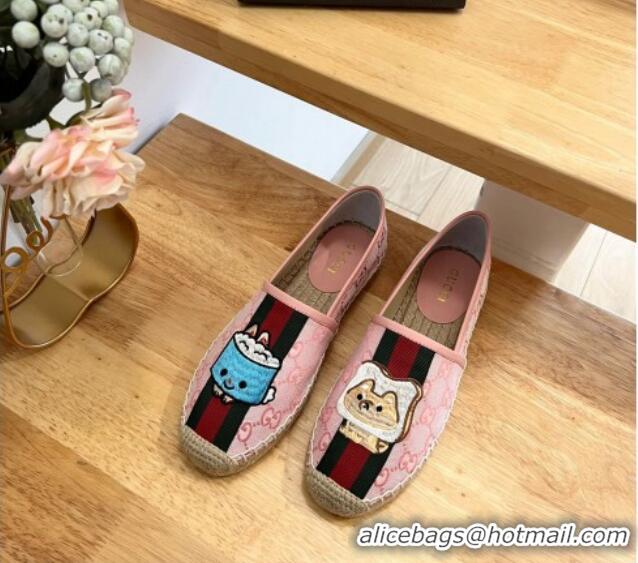 Pretty Style Gucci GG Canvas Espadrilles with Web and Dog Embroidery Pink 329063