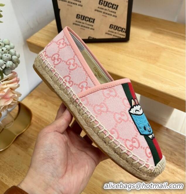 Pretty Style Gucci GG Canvas Espadrilles with Web and Dog Embroidery Pink 329063