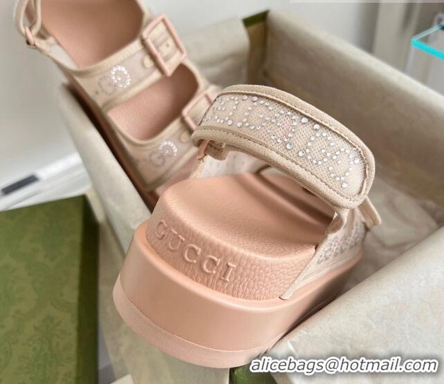 Lowest Price Gucci Mesh Flat Sandals with Crystal GG Nude 329064