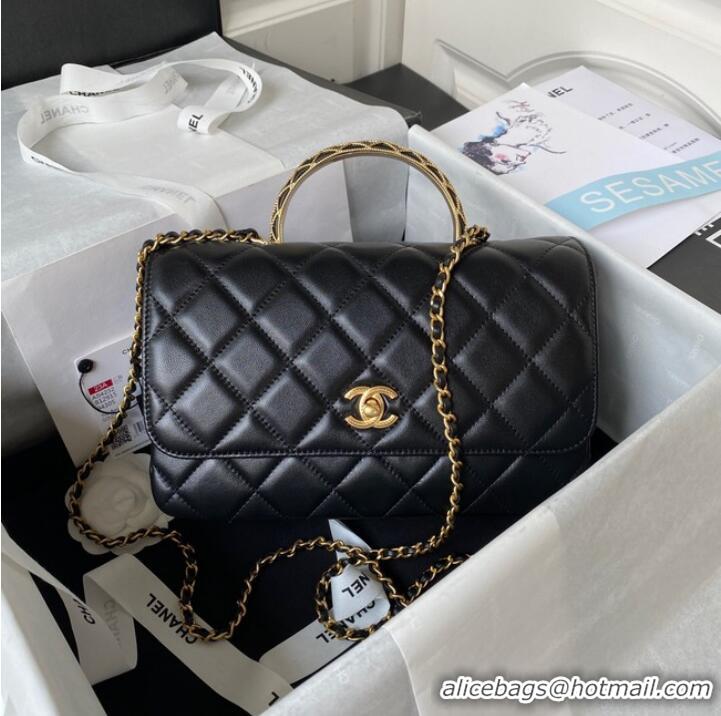 New Promotional Chanel SMALL FLAP BAG WITH TOP HANDLE AS4232 black