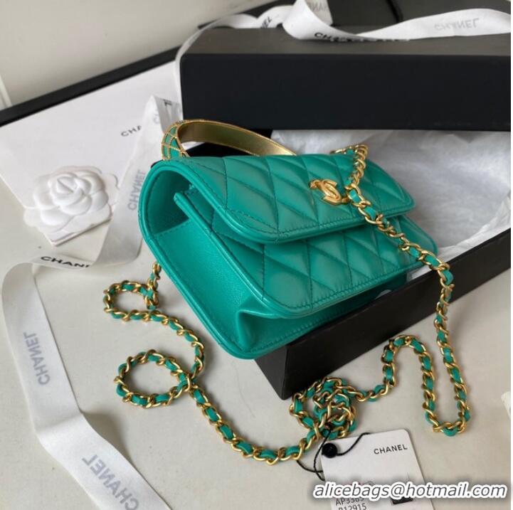 Good Product Chanel MINI FLAP BAG WITH TOP HANDLE AP3385 green