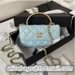 Good Taste Chanel MINI FLAP BAG WITH TOP HANDLE AP3385 sky blue