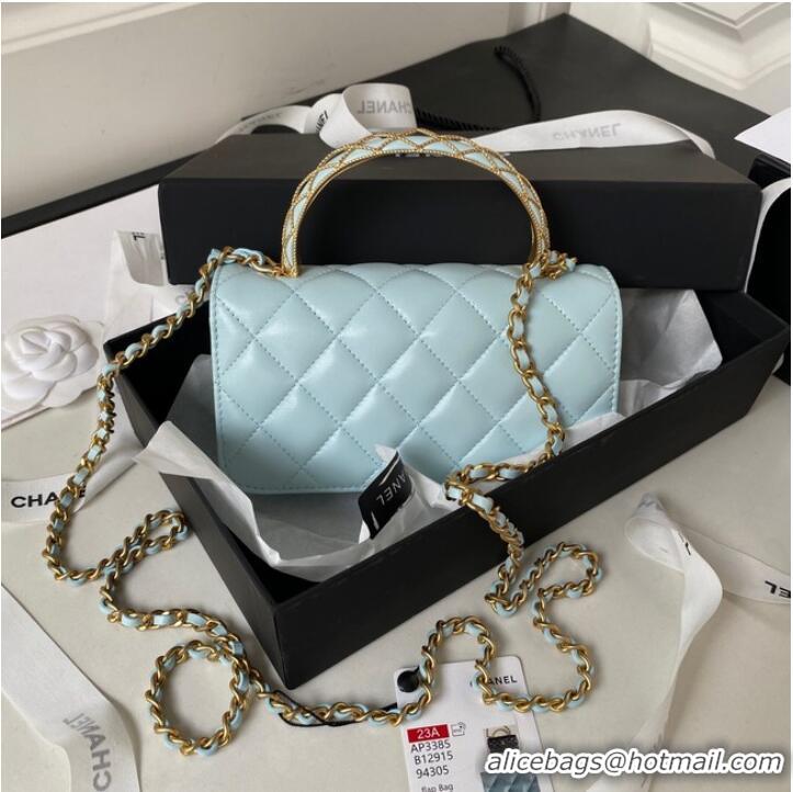 Good Taste Chanel MINI FLAP BAG WITH TOP HANDLE AP3385 sky blue