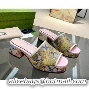 1:1 aaaaa Gucci Flora Print GG Canvas Heel Platform Slide Sandals 4cm 403107