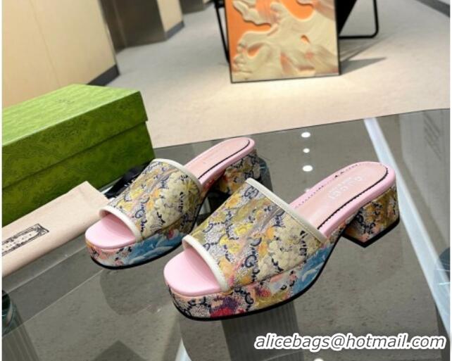 1:1 aaaaa Gucci Flora Print GG Canvas Heel Platform Slide Sandals 4cm 403107