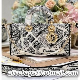 Big Discount MEDIUM DIOR LADY D-JOY BAG White and Black Plan de Paris Embroidery M0540O