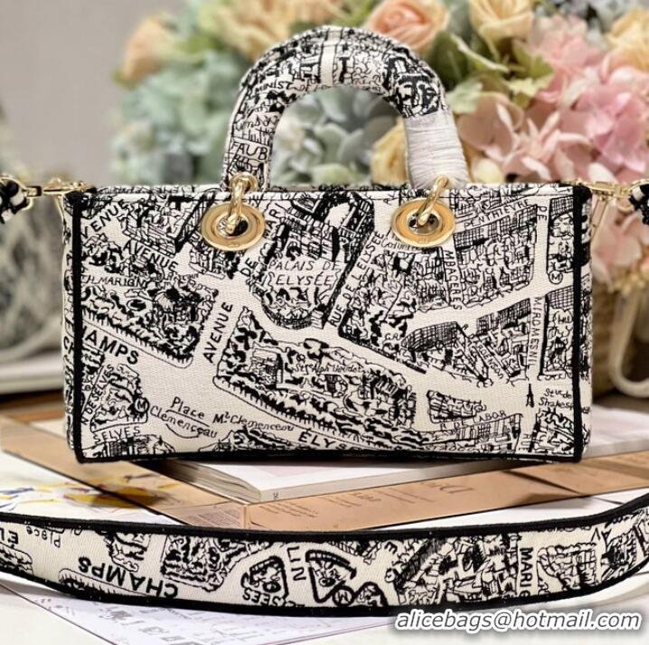 Big Discount MEDIUM DIOR LADY D-JOY BAG White and Black Plan de Paris Embroidery M0540O