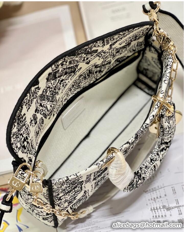 Big Discount MEDIUM DIOR LADY D-JOY BAG White and Black Plan de Paris Embroidery M0540O