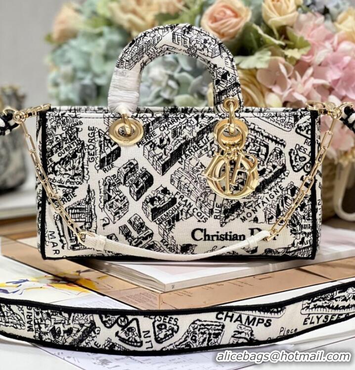 Big Discount MEDIUM DIOR LADY D-JOY BAG White and Black Plan de Paris Embroidery M0540O