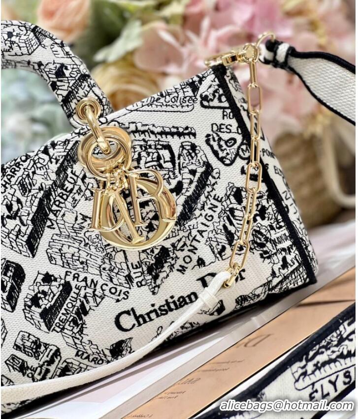 Big Discount MEDIUM DIOR LADY D-JOY BAG White and Black Plan de Paris Embroidery M0540O