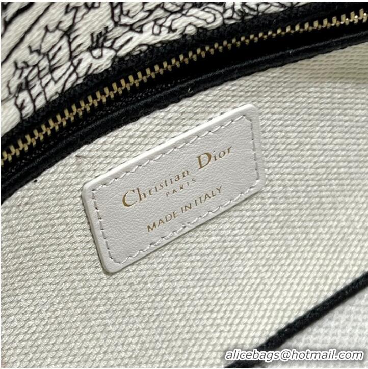 Big Discount MEDIUM DIOR LADY D-JOY BAG White and Black Plan de Paris Embroidery M0540O