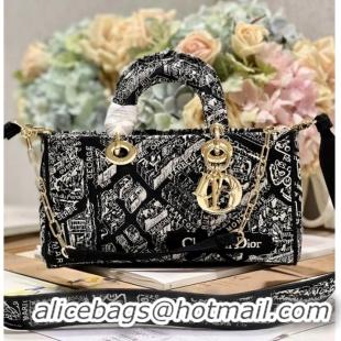 Top Quality MEDIUM DIOR LADY D-JOY BAG Black Plan de Paris Embroidery M0540O