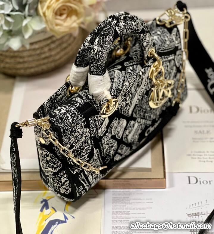 Top Quality MEDIUM DIOR LADY D-JOY BAG Black Plan de Paris Embroidery M0540O