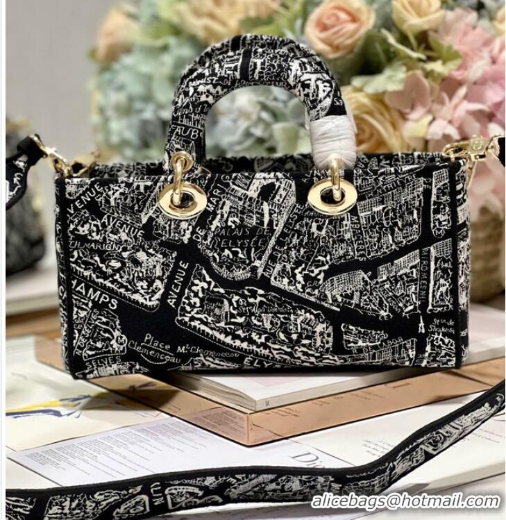 Top Quality MEDIUM DIOR LADY D-JOY BAG Black Plan de Paris Embroidery M0540O