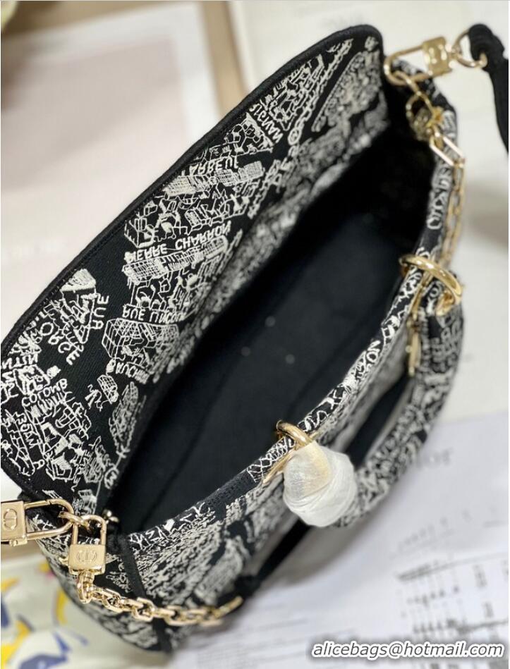 Top Quality MEDIUM DIOR LADY D-JOY BAG Black Plan de Paris Embroidery M0540O