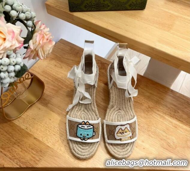 Discount Gucci GG Canvas Wedge Sandals 9cm with Dog Embroidery Beige 403116