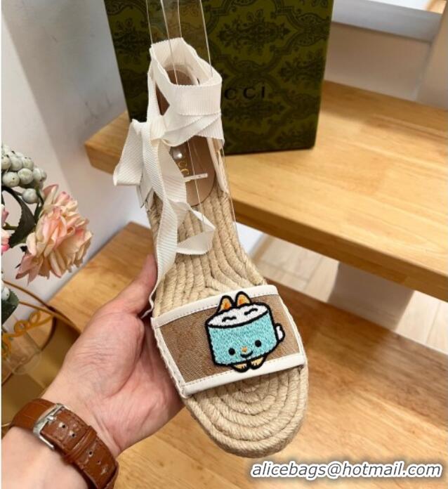 Discount Gucci GG Canvas Wedge Sandals 9cm with Dog Embroidery Beige 403116