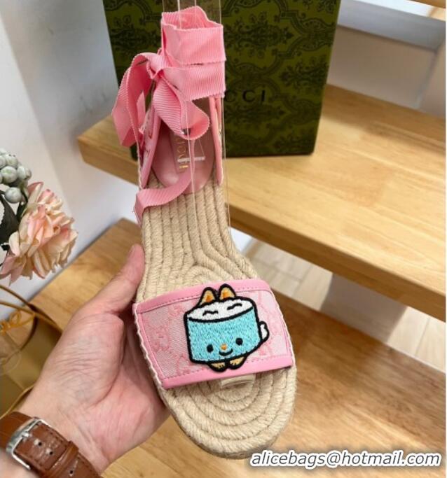 Best Grade Gucci GG Canvas Wedge Sandals 9cm with Dog Embroidery Pink 403117