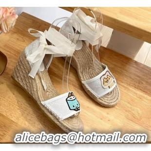 Top Grade Gucci GG Canvas Wedge Sandals 9cm with Dog Embroidery White 403118