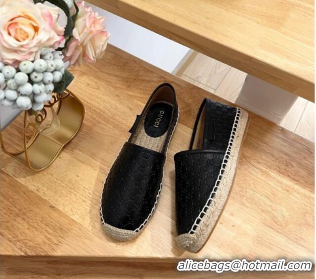 Most Popular Gucci GG Leather Espadrilles Black 403120