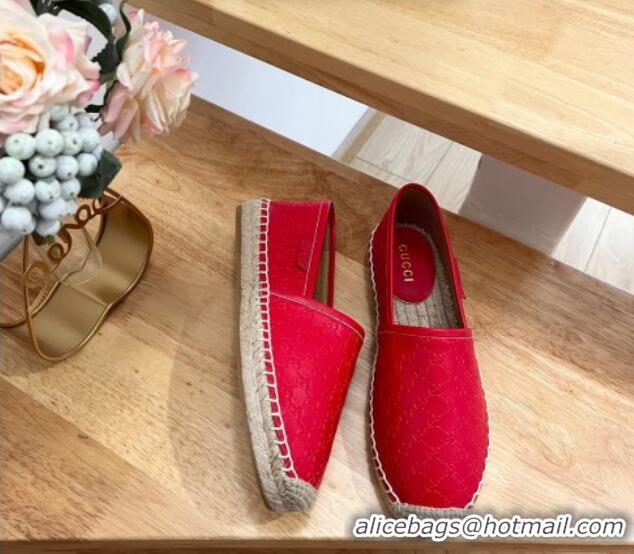 Classic Hot Gucci GG Leather Espadrilles Red 403124