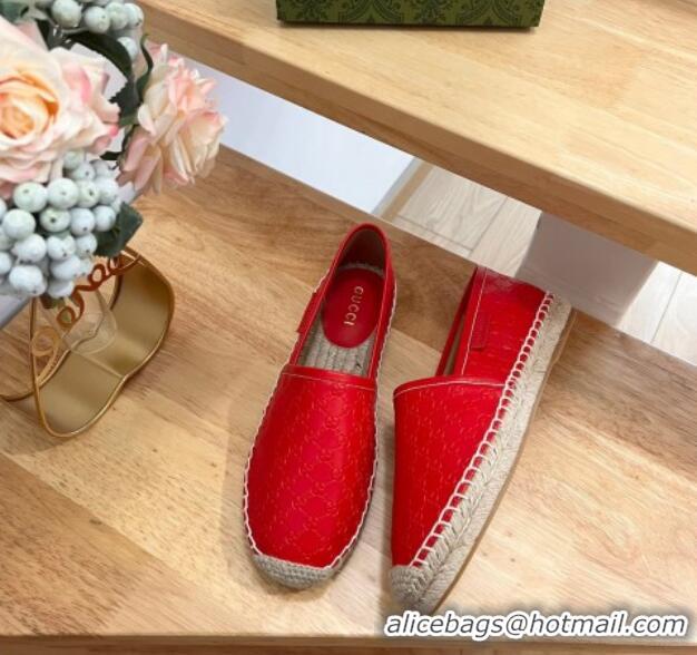 Classic Hot Gucci GG Leather Espadrilles Red 403124