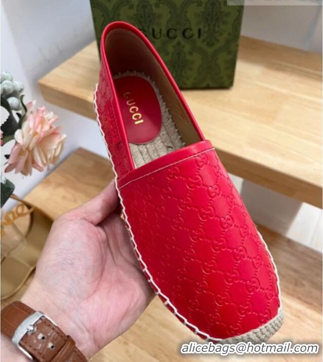 Classic Hot Gucci GG Leather Espadrilles Red 403124