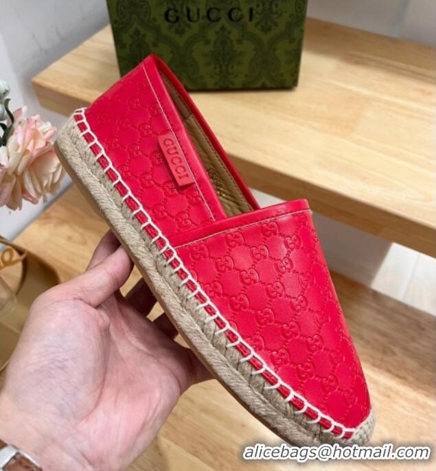 Classic Hot Gucci GG Leather Espadrilles Red 403124