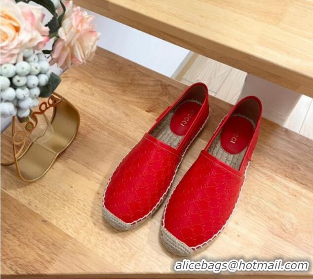 Classic Hot Gucci GG Leather Espadrilles Red 403124