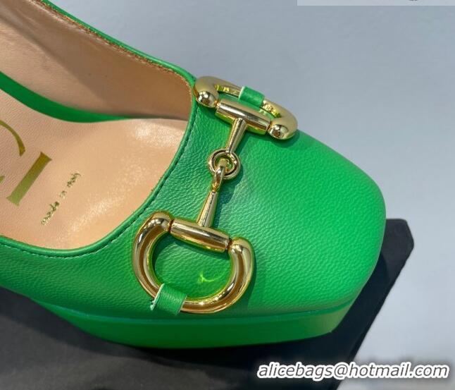 Grade Qualit Gucci Leather High Heel Platform Pumps with Horsebit 12cm Green 404002