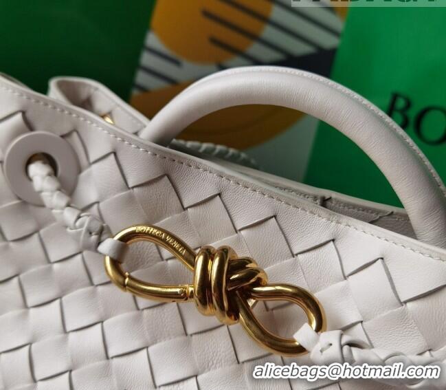 Famous Brand Bottega Veneta Small Andiamo Top Handle Bag in Intrecciato Leather 743568 White 2023