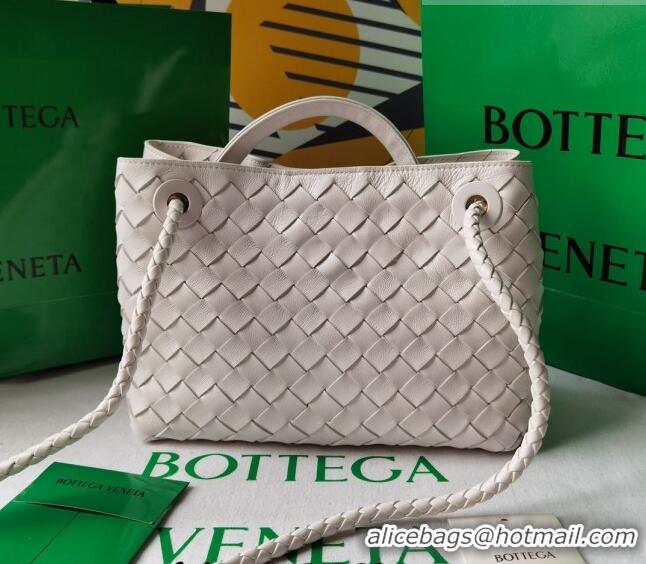 Famous Brand Bottega Veneta Small Andiamo Top Handle Bag in Intrecciato Leather 743568 White 2023