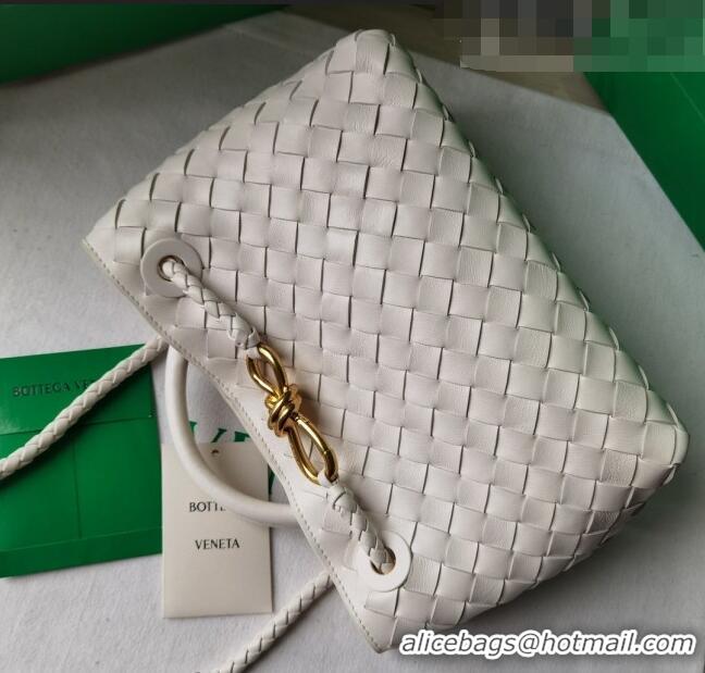 Famous Brand Bottega Veneta Small Andiamo Top Handle Bag in Intrecciato Leather 743568 White 2023