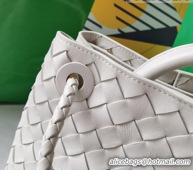 Famous Brand Bottega Veneta Small Andiamo Top Handle Bag in Intrecciato Leather 743568 White 2023