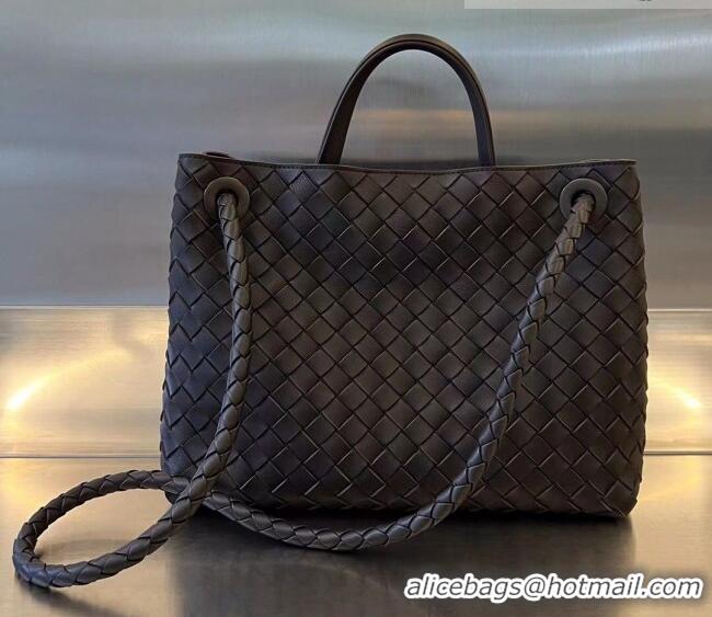 Famous Brand Bottega Veneta Medium Andiamo Top Handle Bag in Intrecciato Leather Fondant 743572 Brown 2023