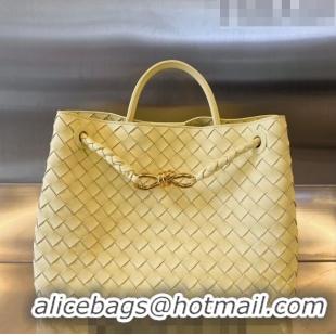 Best Price Bottega Veneta Medium Andiamo Top Handle Bag in Intrecciato Leather 743572 Ice Cream Yellow 2023