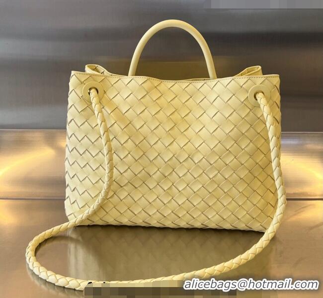 Best Price Bottega Veneta Medium Andiamo Top Handle Bag in Intrecciato Leather 743572 Ice Cream Yellow 2023